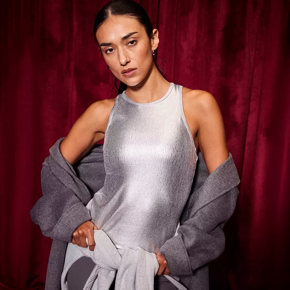 CALIA Women's Everyday Rib Foil Tank in Silver